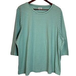 Hot Cotton Woman Mint Green Striped 3/4 Sleeve Tee Shirt Plus Size 2X